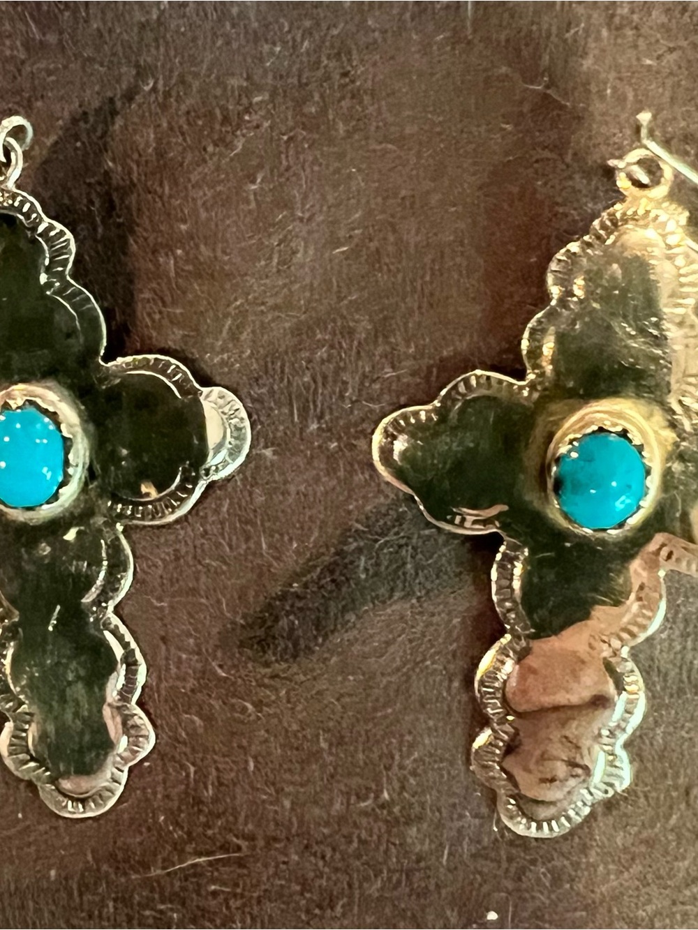 Sterling Silver Cross Drop Earrings with Turquoise Stone